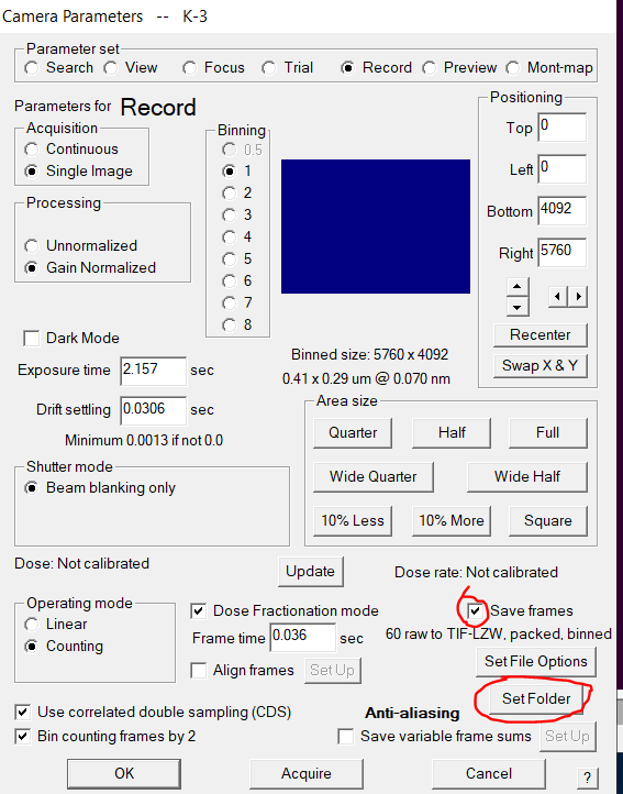 Record parameters.