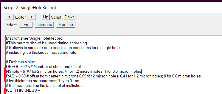 Single Hole Record parameters