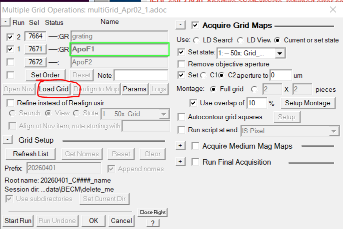 Load grid on stage