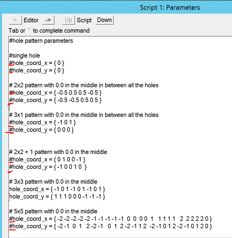 hole pattern selection