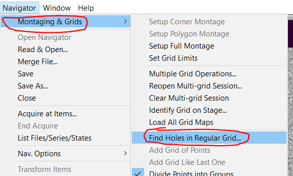 Opening hole finder dialogue