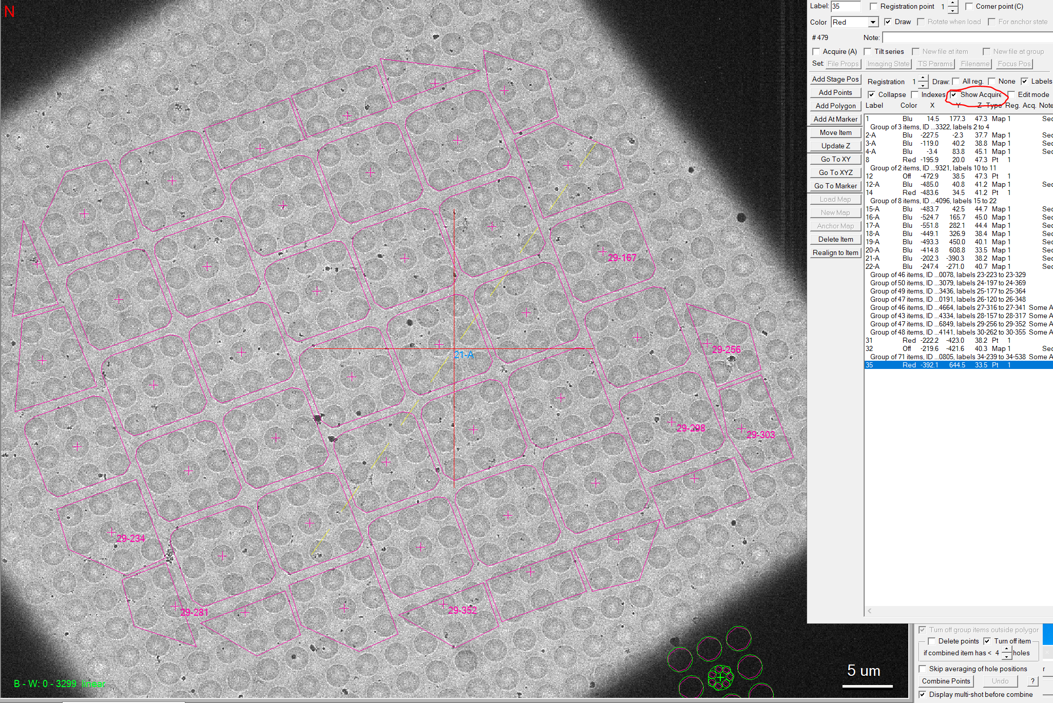 Displaying the multi-hole targets.