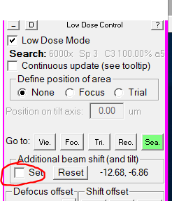 Setting search beam offset