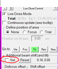 Additional beam shift for trial