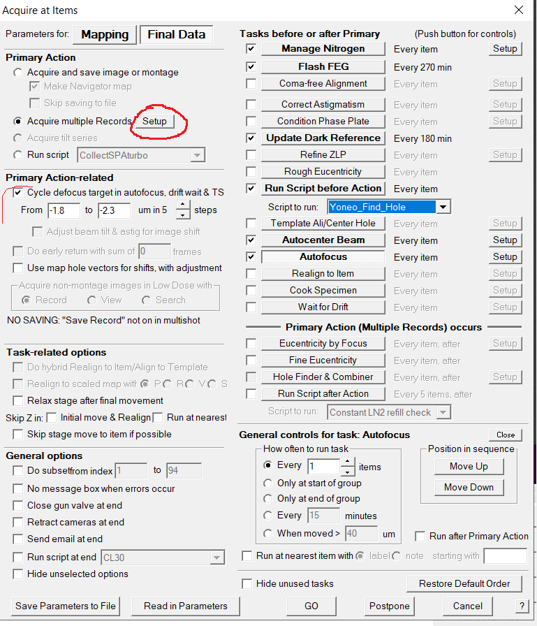 Setup multiple records options